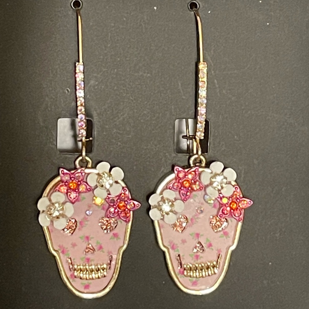 Betsey Johnson Floral Skull Dangle Earrings